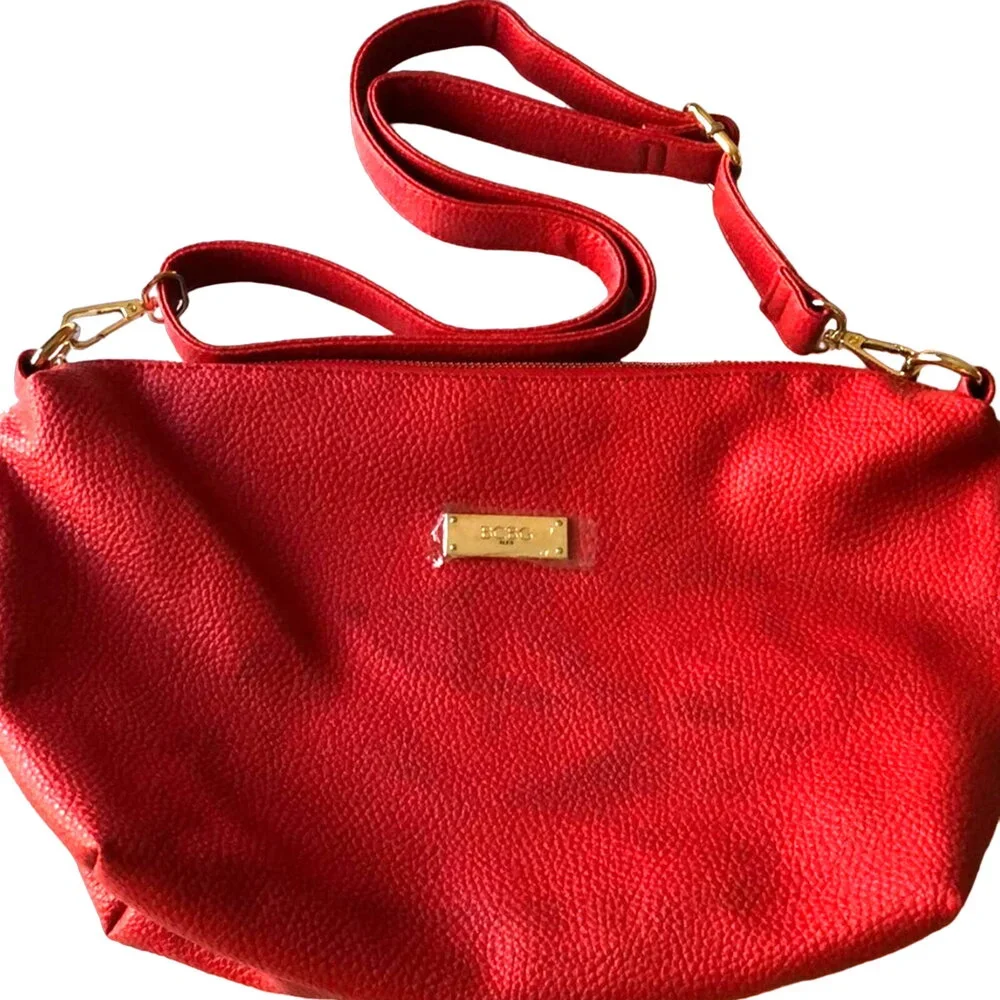 BCBG Paris Red & Gold Hardware Faux Leather Small Shoulder Bag